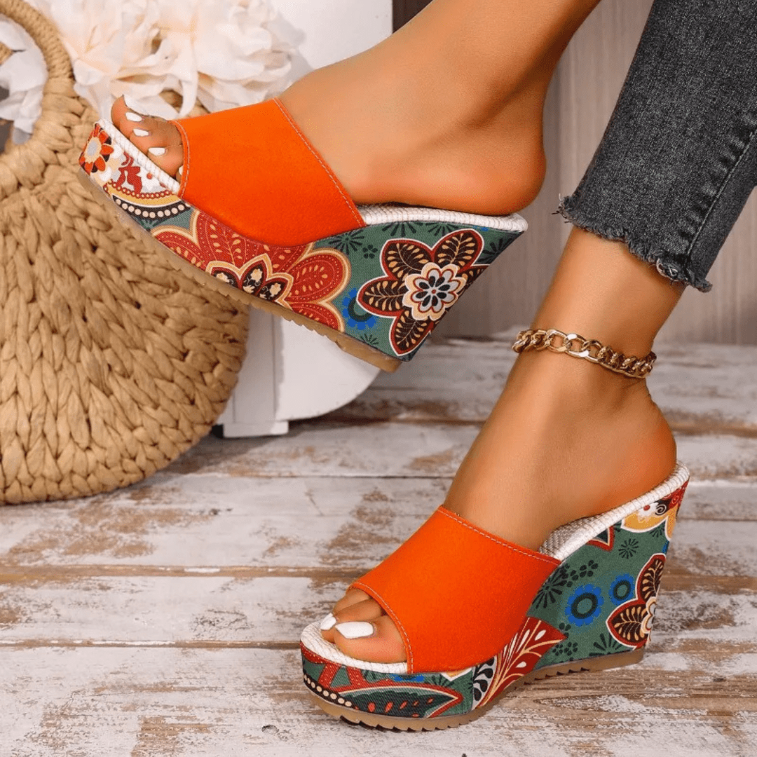 Laerke - Sandale à Talon Wedge Imprimé Floral - LUNÆVE