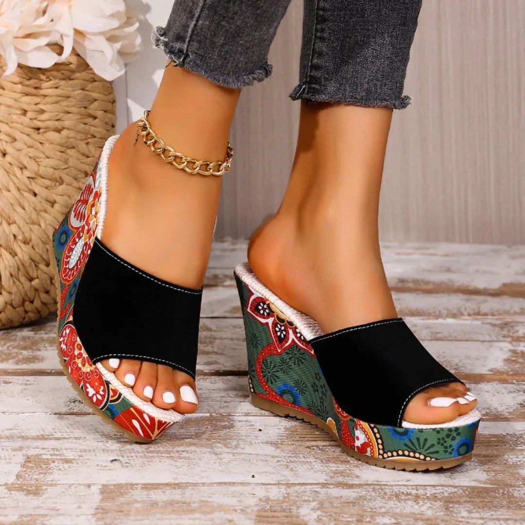 Laerke - Sandale à Talon Wedge Imprimé Floral - LUNÆVE
