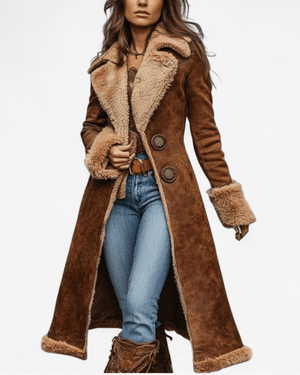 Nuvia Manteau Long d'Inspiration Vintage avec Fourrure - LUNAEVE